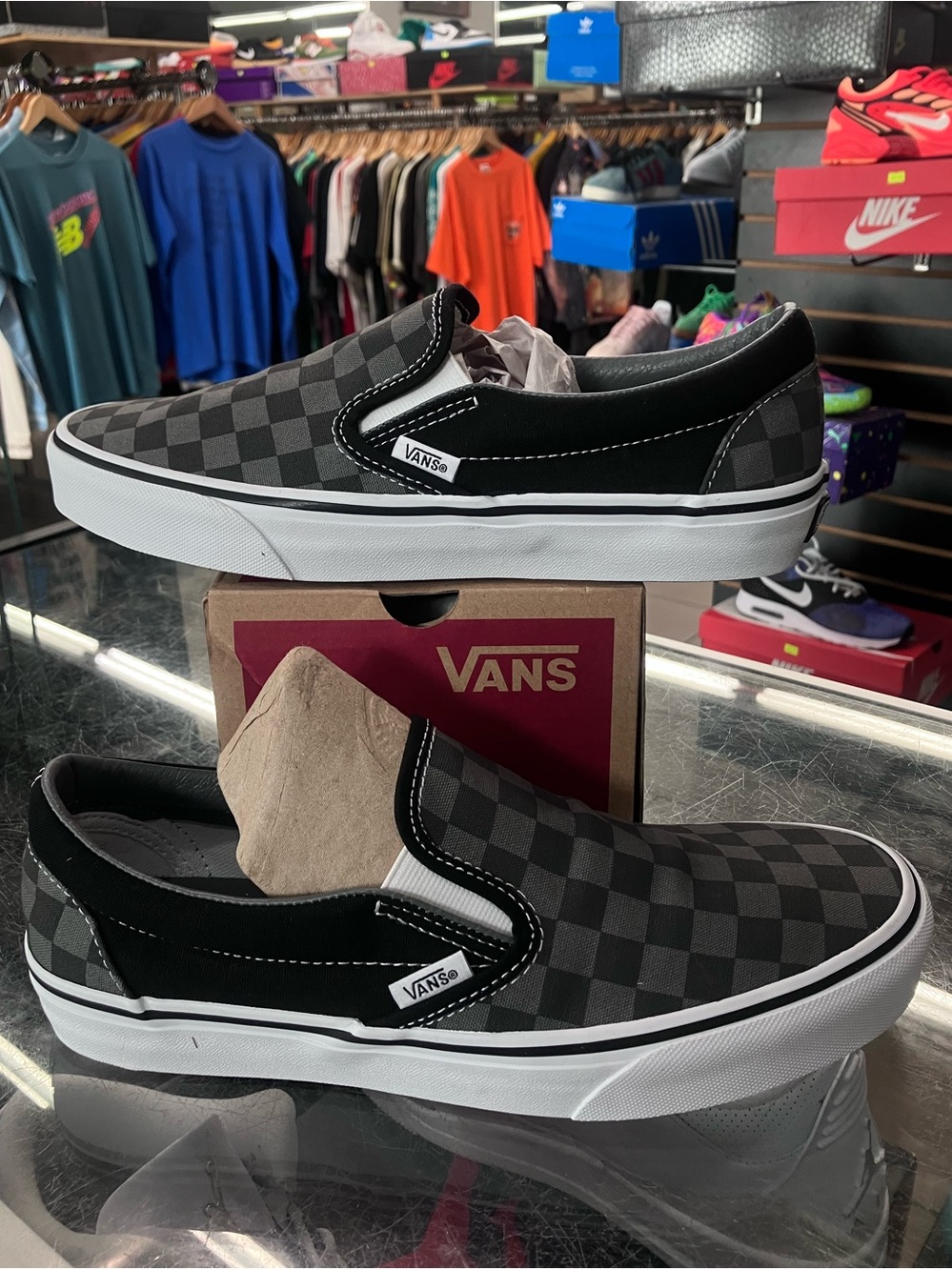 Vans Classic Slip-On Checkerboard Black Grey Size 7.5